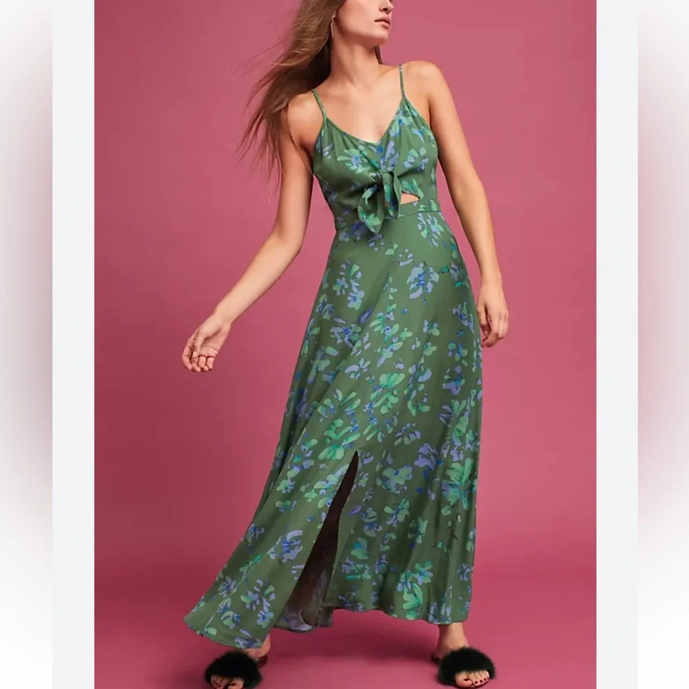 Plenty by Tracy Reese Isla Floral midi Green Peephole Anthropologie Dress XS - Picture 3 of 7